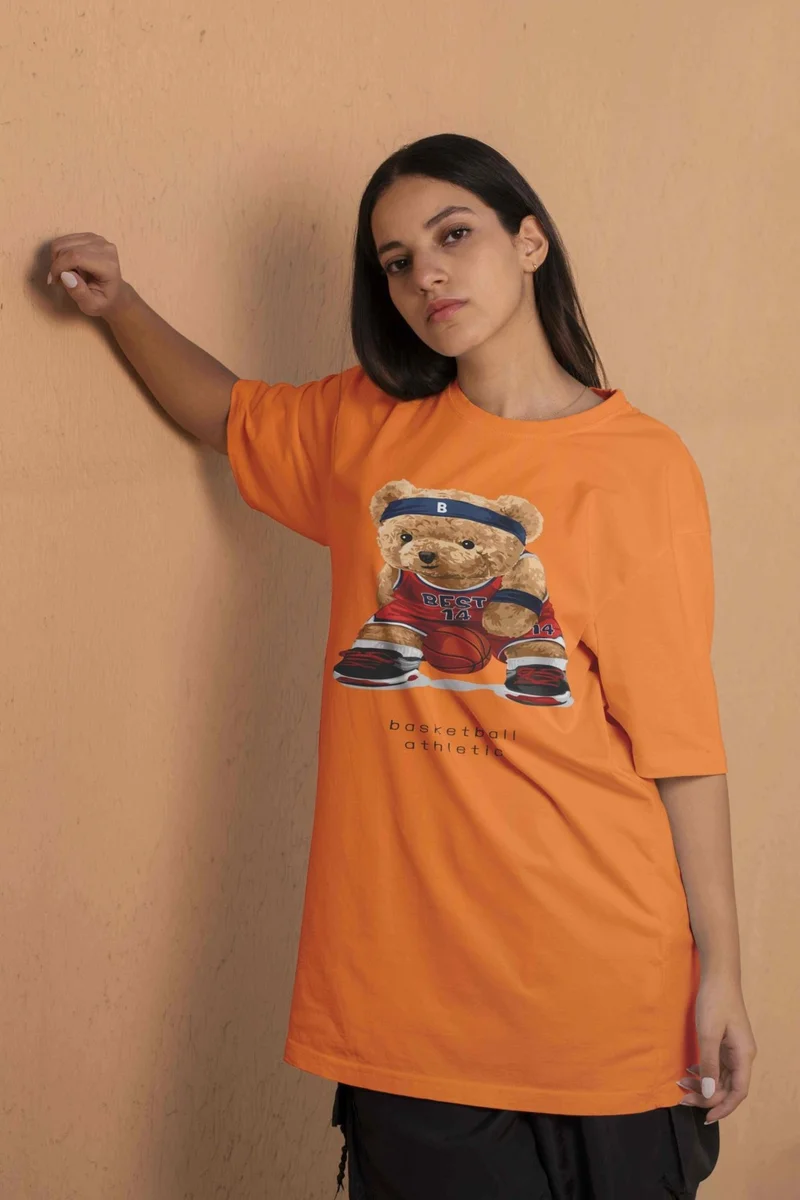 دوغ فش Printed Orange Oversize Unisex Tshirt