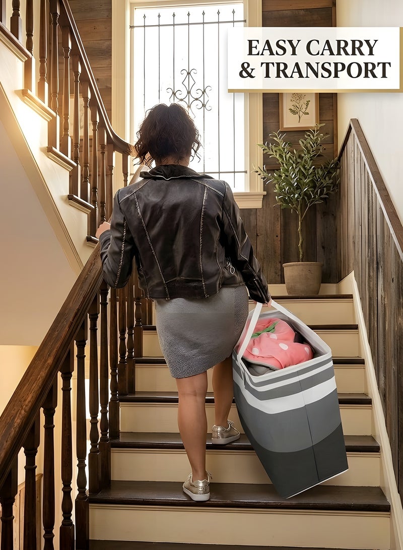 2-Pack Laundry Basket 75L, Waterproof, Freestanding Laundry Hamper, Collapsible Tall Clothes Hamper with Extended Handles for Clothes Room Bedroom Bathroom Dorm(Gradient Grey) - Image 5