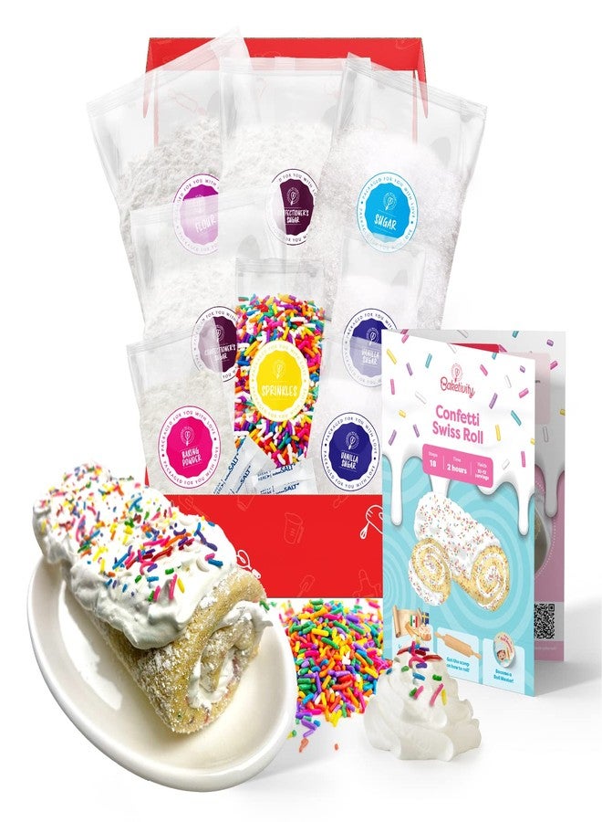 Baketivity Confetti Swiss Roll Baking Kit For Kids 6-12, Real Jelly Roll Cake Making Set With Pre-Measured Ingredients, Cake Decorating For Girls And Boys With Cream And Rainbow Sprinkles, Kids Baking Gift Set - Image 1