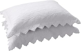 vctops 2-Piece Embroidered Cotton Quilted Pillow Shams Vintage Floral Decorative Pillow Covers Boho Pillow Cases Queen - Image 1