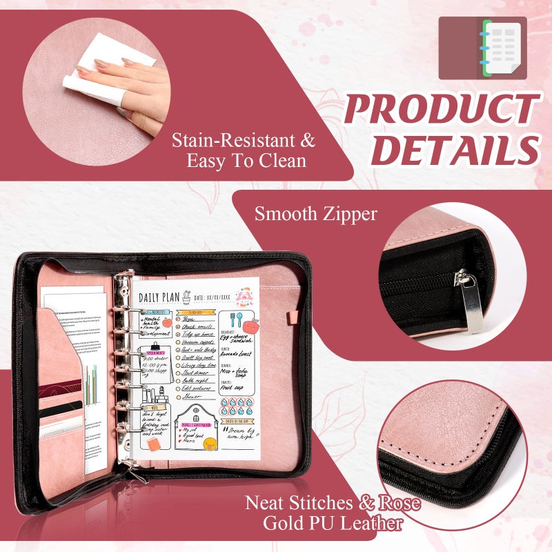 SKLENICE PU Leather 7 Ring Planner Binder fits 5.5"Ã—8.5" Paper Zipper Journal Binder Organizer 8"Ã—10.5" Desk Size 7-Ring Zippered Padfolio Refillable Planner Binder for A5 Inserts School Office - Image 3