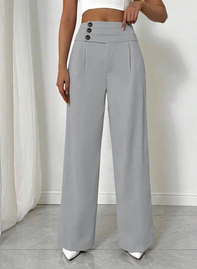 Take Two Grey Button Detail Wide Leg Trousers