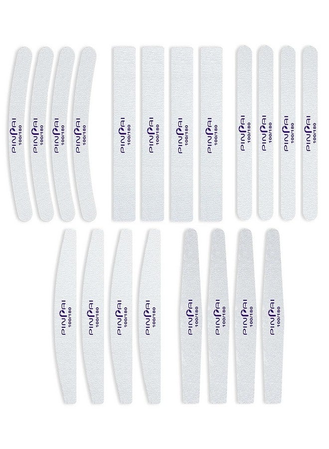 Pinpai 20 Pcs Professional Nail Filers 100/180 Grit In 5 Different Shapes - Image 1