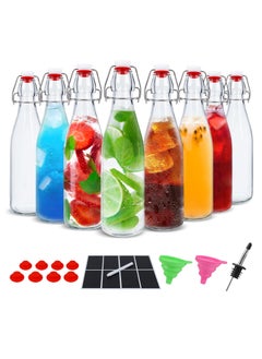 SKYLINK 8Pack 16oz Glass Bottles with Flip-Top Lids – Leakproof Reusable Storage Bottles for Juice, Water, Oil, Smoothies – Includes Funnels, Labels & Extra Seals  - Image 1