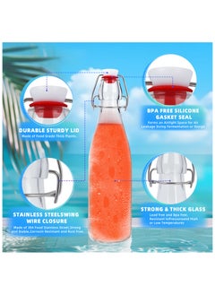 SKYLINK 8Pack 16oz Glass Bottles with Flip-Top Lids – Leakproof Reusable Storage Bottles for Juice, Water, Oil, Smoothies – Includes Funnels, Labels & Extra Seals  - Image 3