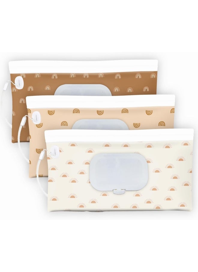 lethooly 3 Pack Baby Wipes Dispenser, Baby Wipe Holder for Travel, Boho Wipes Container, Reusable Wet Wipes Pouch Portable refillable Wipe Holder for Travel  - Image 1