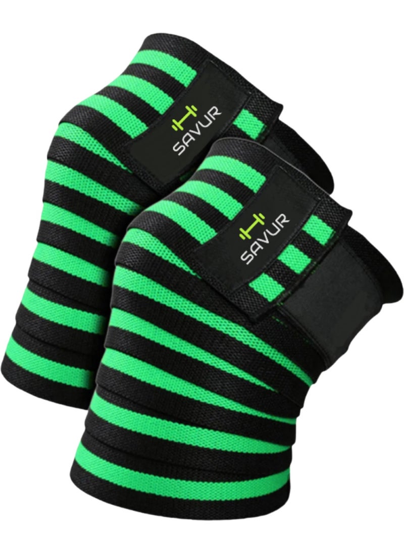 Savur Pro Knee Wraps - Knee Bandage - Crossfit Weight Knee Pads 2-Pack  - Image 1