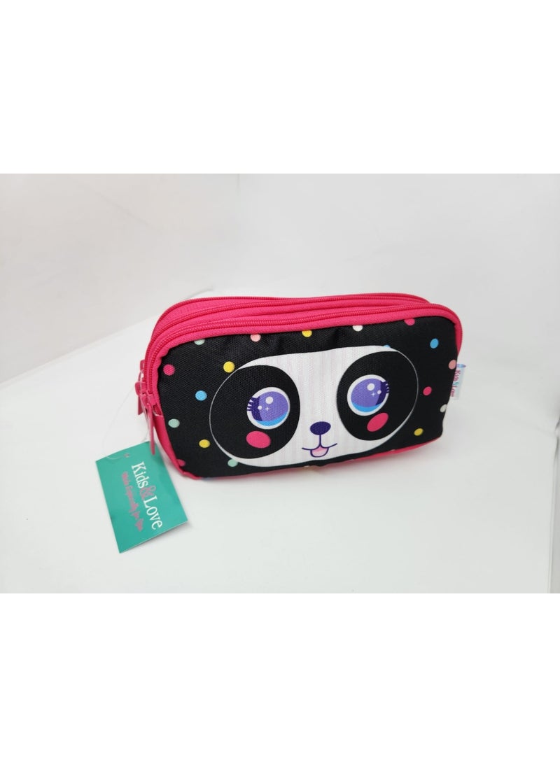 KAUKKO - Kids&love Cute Face Panda 3 Compartment Pencil Bag - Image 1