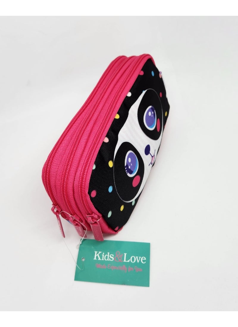 KAUKKO - Kids&love Cute Face Panda 3 Compartment Pencil Bag - Image 1