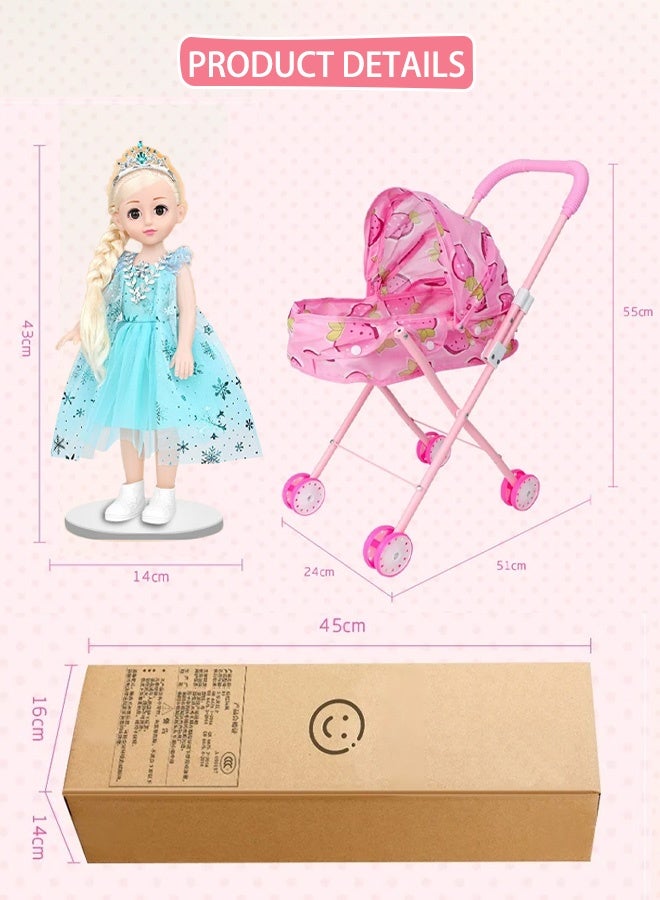 A portable, foldable stroller with an infant doll - suitable for toddlers, available in various colors, and recommended for children over 3 years old. - Image 3