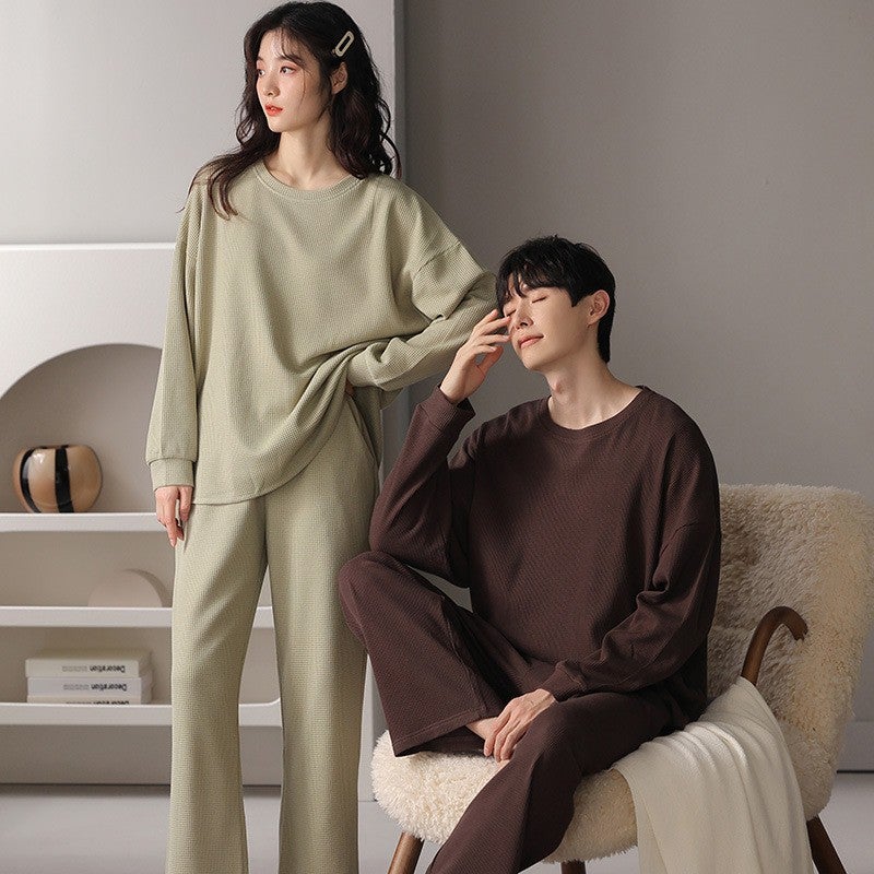 2023 Couple Pajamas Pullover Long-Sleeved Breathable Cotton Men'S And Women'S Wafflour Home Clothes - Image 2