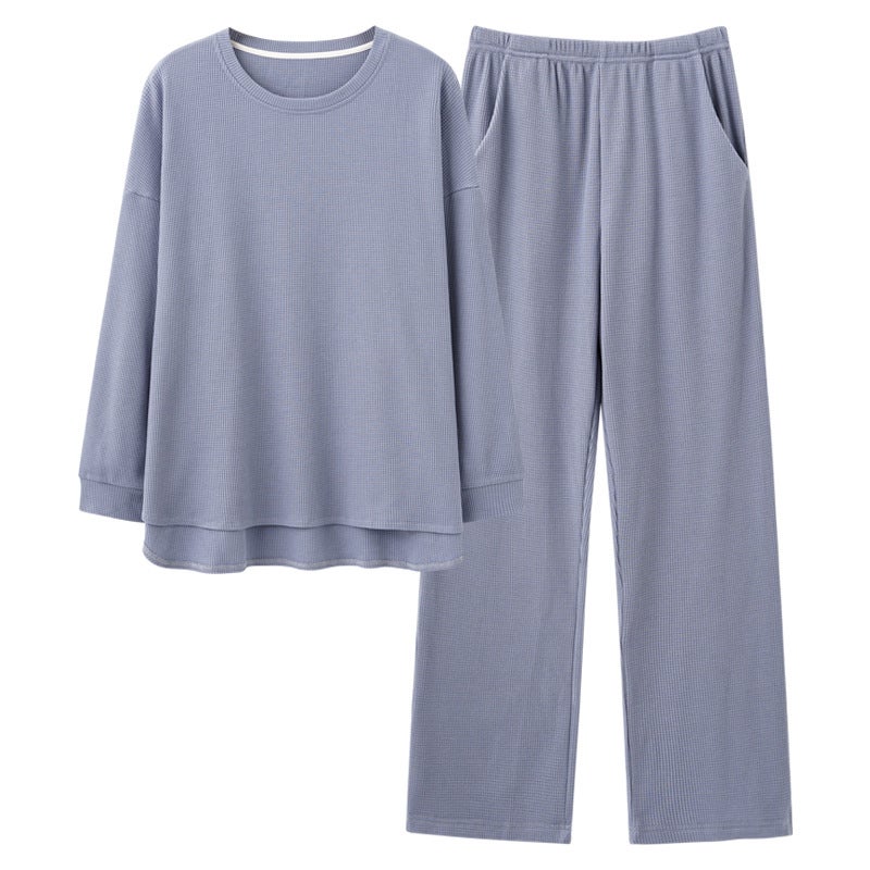 2023 Couple Pajamas Pullover Long-Sleeved Breathable Cotton Men'S And Women'S Wafflour Home Clothes - Image 5