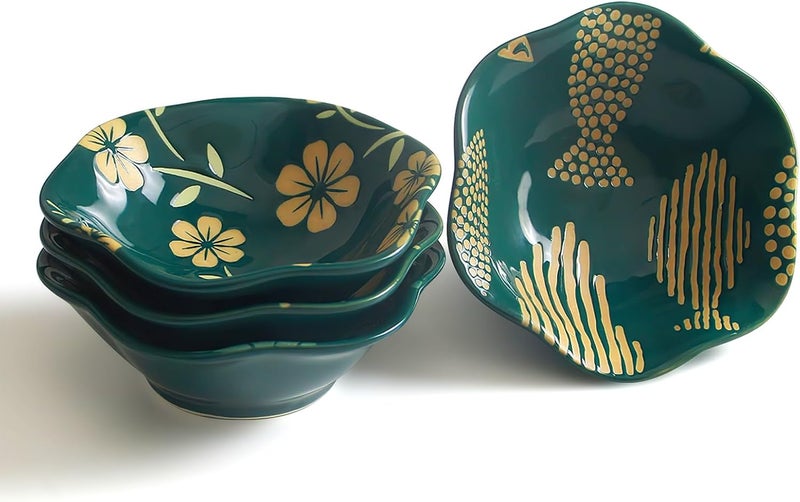 AYFDISHS 4 Inch Ceramic Dipping BowlsFlower Side Dishes Soy Sauce Dish for Sushi Appetizer PlatesServing Dish for Kitchen HomeSet of 4 Green - Image 1