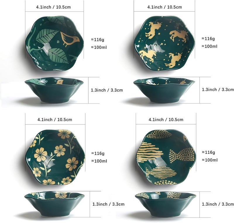 AYFDISHS 4 Inch Ceramic Dipping BowlsFlower Side Dishes Soy Sauce Dish for Sushi Appetizer PlatesServing Dish for Kitchen HomeSet of 4 Green - Image 2