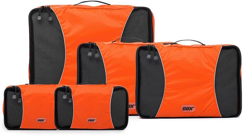 GOX Ultra Light 5 piece Packing Cubes Travel Luggage Organizer 1 Large 2 Medium 2 Small (Orange) - Image 1