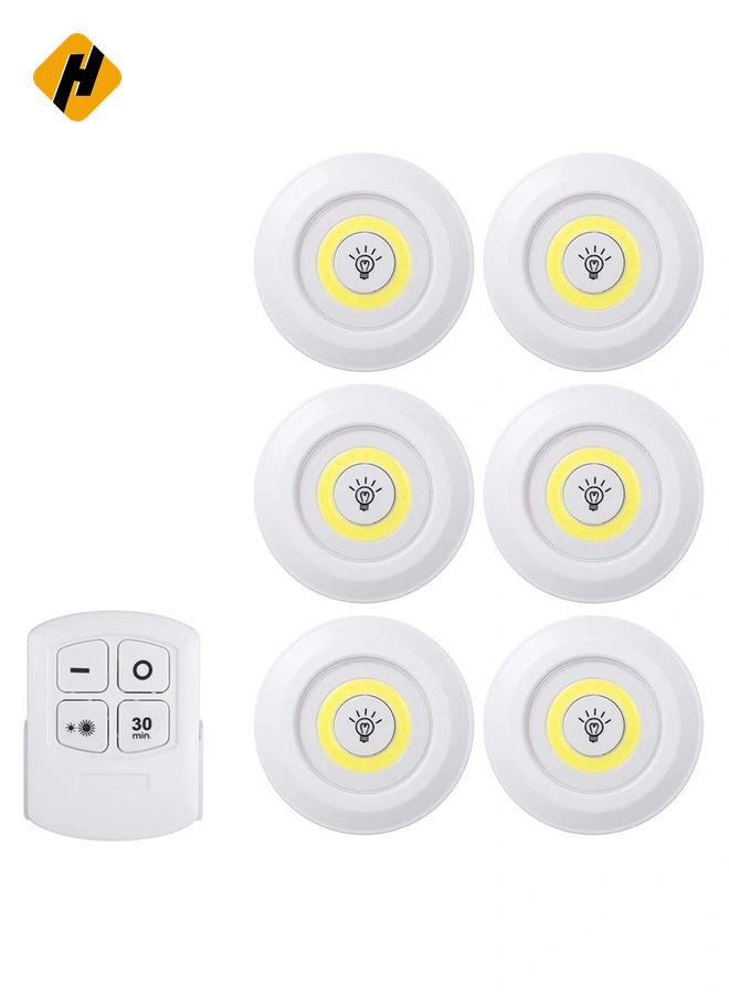HuHa 1W COB LED Puck Light 6-Pack with Remote Control – Wireless, Dimmable, Touch Sensor, Brightness Adjustable Night Lamp for Cabinet and Wall Lighting, Battery Operated  - Image 1