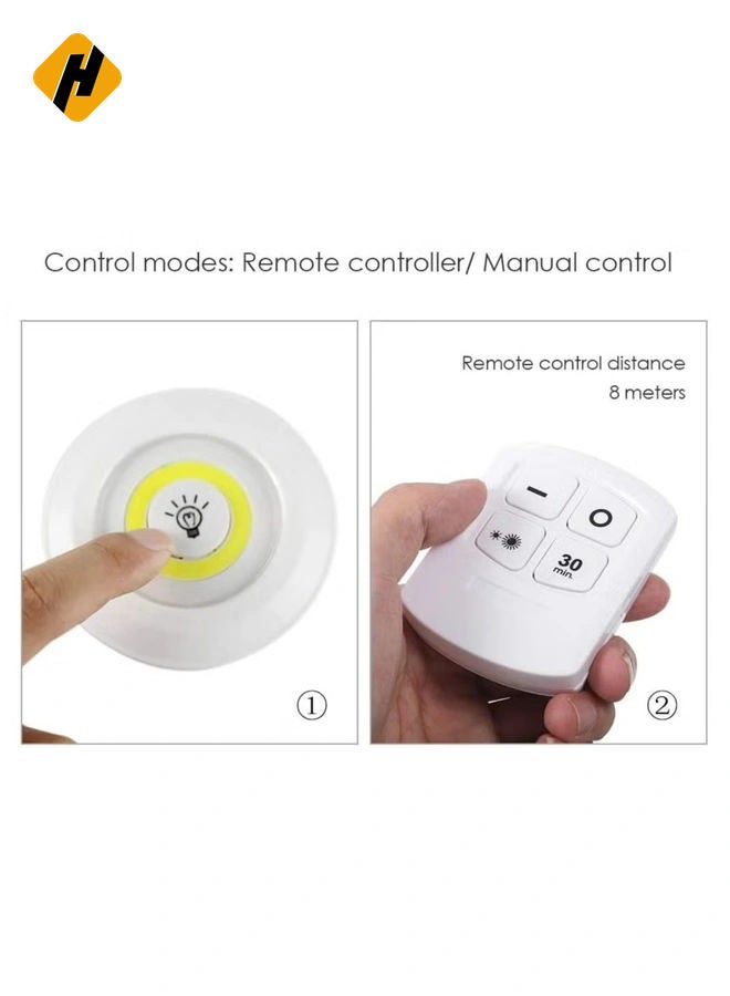 HuHa 1W COB LED Puck Light 6-Pack with Remote Control – Wireless, Dimmable, Touch Sensor, Brightness Adjustable Night Lamp for Cabinet and Wall Lighting, Battery Operated  - Image 4
