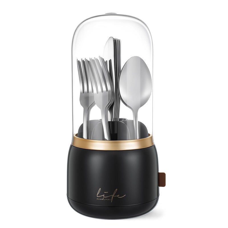 EXIN DECHEN 360Â° Rotation Silverware Organizer for Kitchen Counter,Utensil Holder Caddy Silverware Caddy Holder for Party,Spoon and Fork Organizer,7 Slots and Intermediate Drainage Device with Cover - Image 1