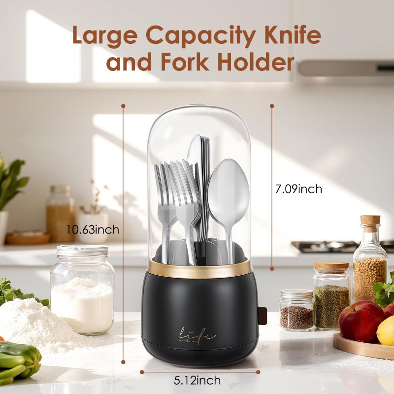 EXIN DECHEN 360Â° Rotation Silverware Organizer for Kitchen Counter,Utensil Holder Caddy Silverware Caddy Holder for Party,Spoon and Fork Organizer,7 Slots and Intermediate Drainage Device with Cover - Image 3