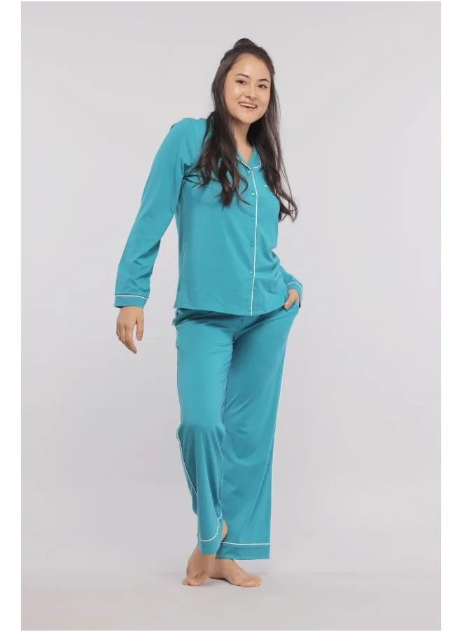 NeceSera Teal Pajamas with White Piping