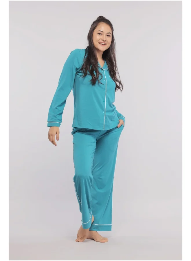 نسيسيرا Teal Pajamas with White Piping