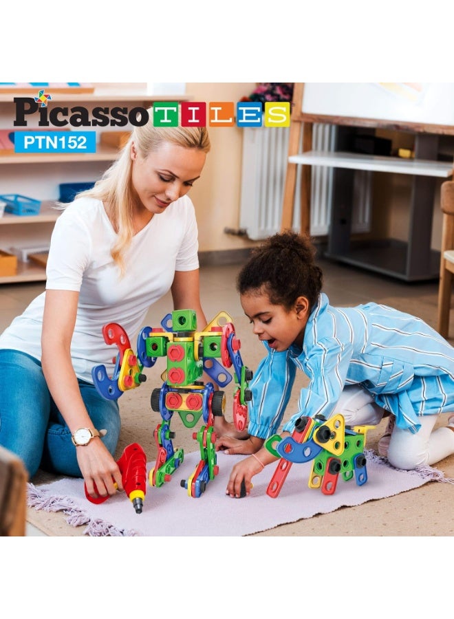 PicassoTiles مجموعة بناء هندسية من بيكاسو تايلز 152 قطعة | ألعاب STEM | مجموعة ألعاب تعليمية | كتل تكديس | تعزز مهارات حل المشكلات والمهارات الحركية الدقيقة | تحسن التنسيق والإبداع | هدية للأطفال والرضع | مجموعة بناء لتطوير عقل الطفل - Image 3