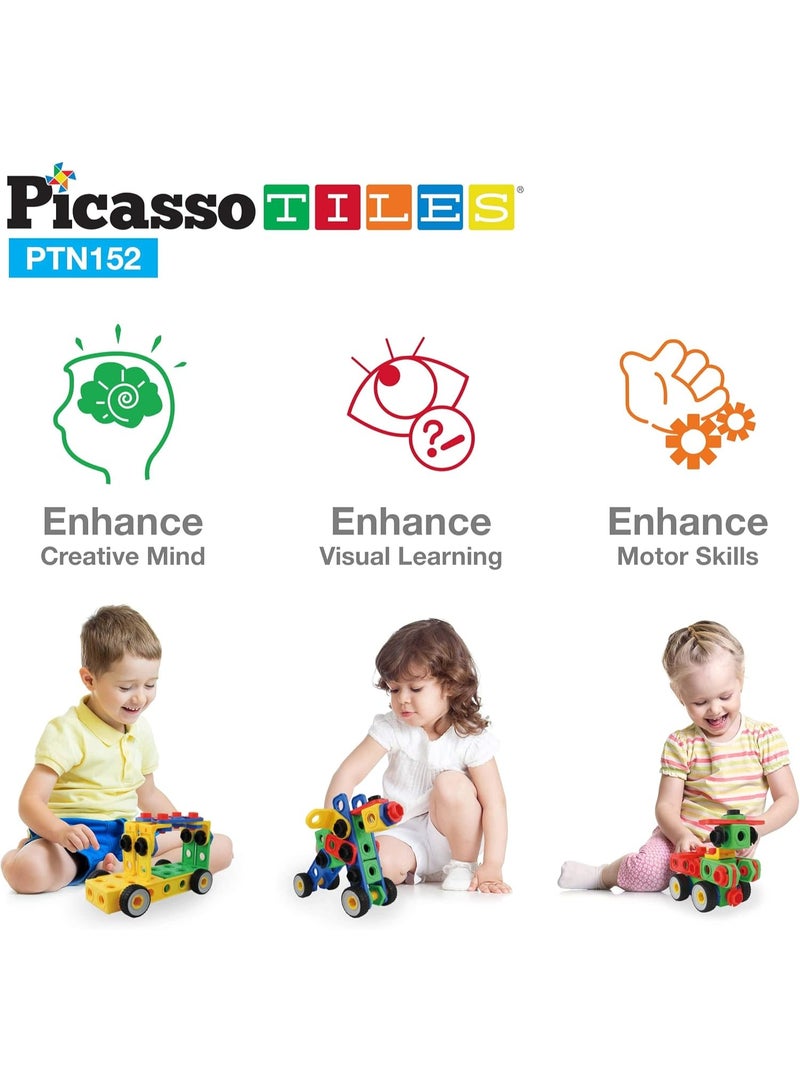 PicassoTiles مجموعة بناء هندسية من بيكاسو تايلز 152 قطعة | ألعاب STEM | مجموعة ألعاب تعليمية | كتل تكديس | تعزز مهارات حل المشكلات والمهارات الحركية الدقيقة | تحسن التنسيق والإبداع | هدية للأطفال والرضع | مجموعة بناء لتطوير عقل الطفل - Image 5