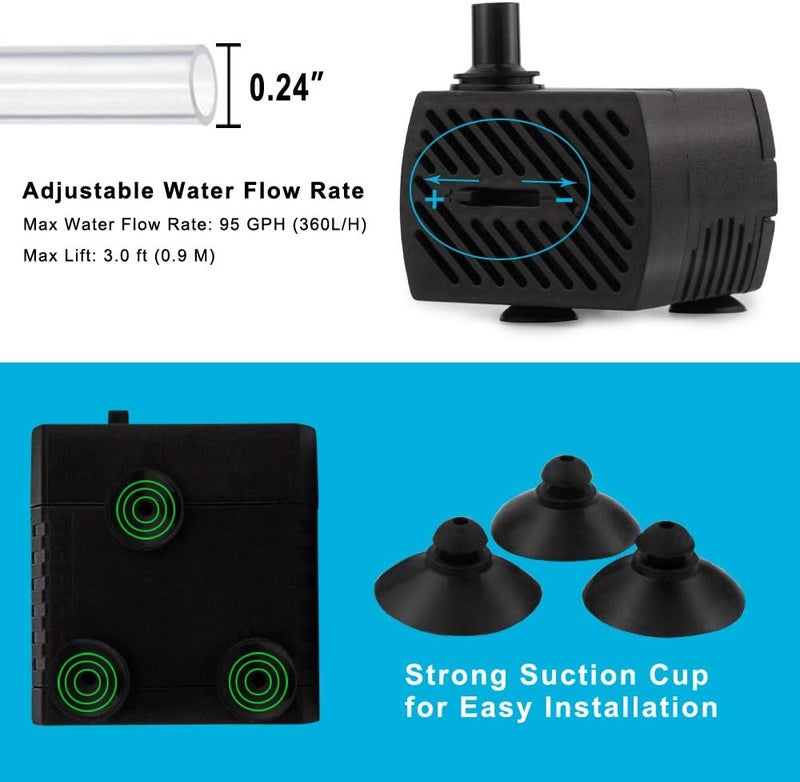 PULACO 2Pcs Mini Submersible Water Pump (95GPH 5W) for Aquarium Fish Tank, Pond, Fountain, Hydroponics - Image 5