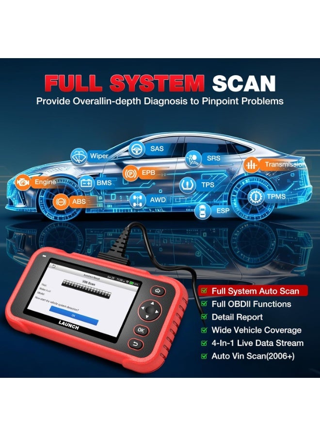 لانش جهاز فحص OBD2 من LAUNCH طراز CRP129E Plus V3.0، 12 عملية إعادة ضبط، جهاز فحص شامل لنظام السيارة | FCA AutoAuth، CANFD و DOIP، إعادة ضبط TPMS/الزيت/SAS/EPB/BMS/DPF، اختبار البطارية، ضمان مدى الحياة - Image 2