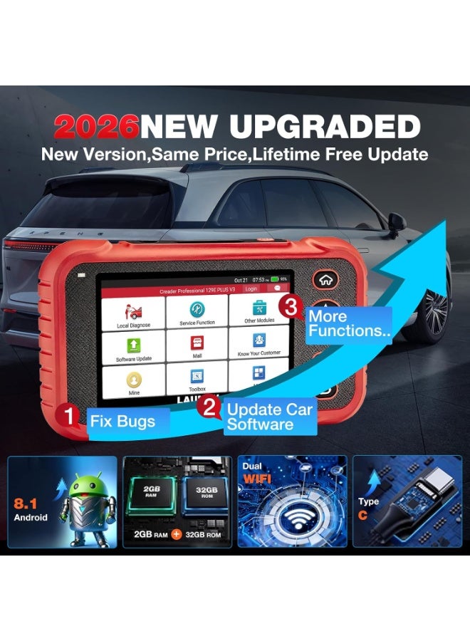 لانش جهاز فحص OBD2 من LAUNCH طراز CRP129E Plus V3.0، 12 عملية إعادة ضبط، جهاز فحص شامل لنظام السيارة | FCA AutoAuth، CANFD و DOIP، إعادة ضبط TPMS/الزيت/SAS/EPB/BMS/DPF، اختبار البطارية، ضمان مدى الحياة - Image 4