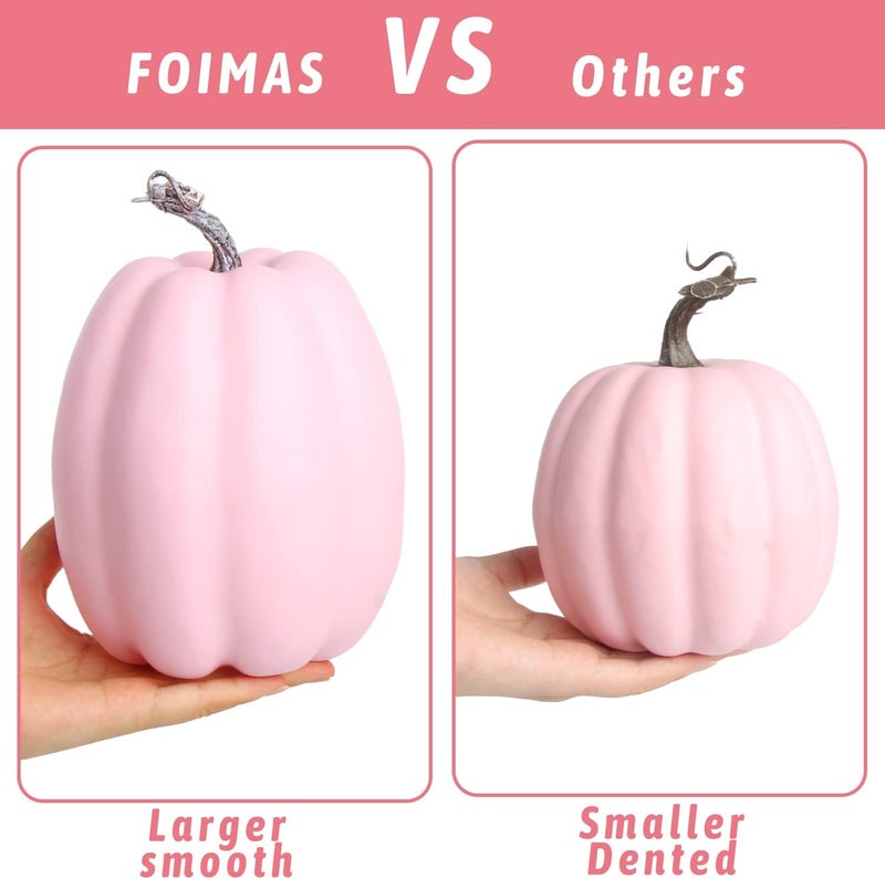 FOIMAS Pink Artificial Pumpkin,8pcs Lifelike Faux Pumpkins Decor for Halloween Thanksgiving Fall Party Harvest Table Decoration Supply - Image 4