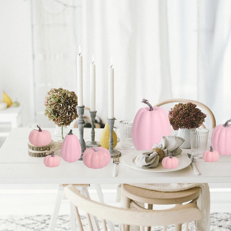 FOIMAS Pink Artificial Pumpkin,8pcs Lifelike Faux Pumpkins Decor for Halloween Thanksgiving Fall Party Harvest Table Decoration Supply - Image 5