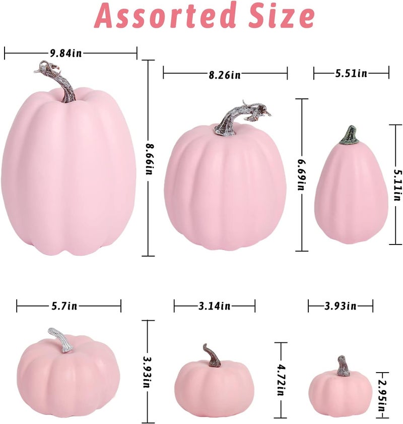 FOIMAS Pink Artificial Pumpkin,8pcs Lifelike Faux Pumpkins Decor for Halloween Thanksgiving Fall Party Harvest Table Decoration Supply - Image 2