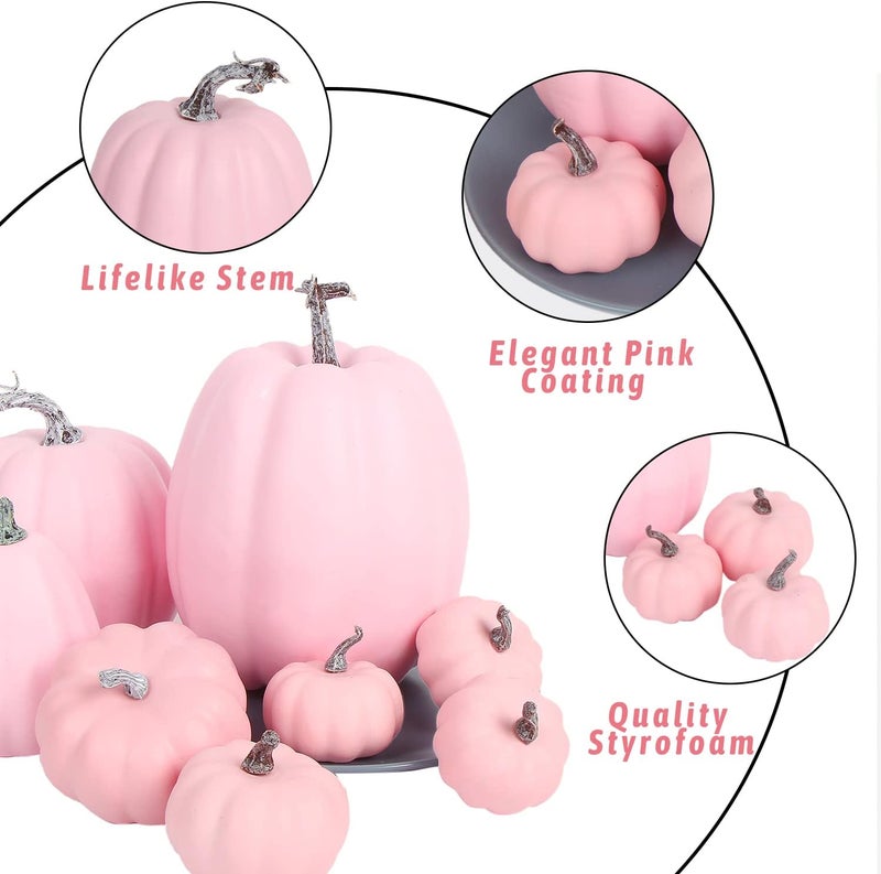 FOIMAS Pink Artificial Pumpkin,8pcs Lifelike Faux Pumpkins Decor for Halloween Thanksgiving Fall Party Harvest Table Decoration Supply - Image 3