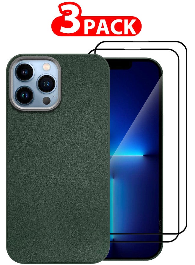 CATANES (for iPhone 13 Pro Max) 3 Pack Case Cover and 2 Screen Protectors Leather Case with Lens Frame Shockproof Full Body Protective Cover Green - Image 1