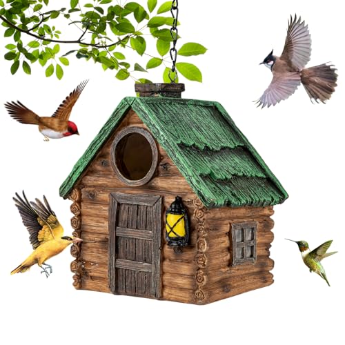 GLOPHOK Bird House for Outside Resin Bluebird House for Outdoors Finches Cardinals and Yellow Finches Wild Bird Nesting 5 Years Weatherable Decorative Stone Hanging Birdhouse for Yard Garden Decor - Image 1