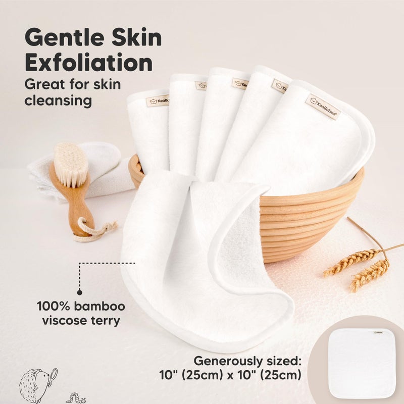 KeaBabies 6-Pack Baby Washcloths - Soft Absorbent Viscose from Bamboo Wash Cloths for Babies, Kids, Toddlers, Infant, Newborn Bath Towels, Gentle on Sensitive Skin, 10x10 Reusable Face Towels (White) - Image 4