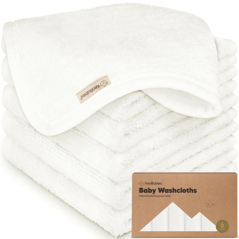 KeaBabies 6-Pack Baby Washcloths - Soft Absorbent Viscose from Bamboo Wash Cloths for Babies, Kids, Toddlers, Infant, Newborn Bath Towels, Gentle on Sensitive Skin, 10x10 Reusable Face Towels (White) - Image 1