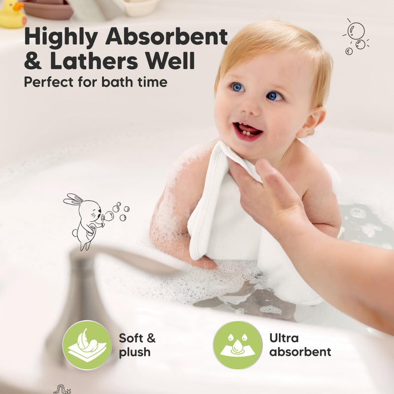 KeaBabies 6-Pack Baby Washcloths - Soft Absorbent Viscose from Bamboo Wash Cloths for Babies, Kids, Toddlers, Infant, Newborn Bath Towels, Gentle on Sensitive Skin, 10x10 Reusable Face Towels (White) - Image 3