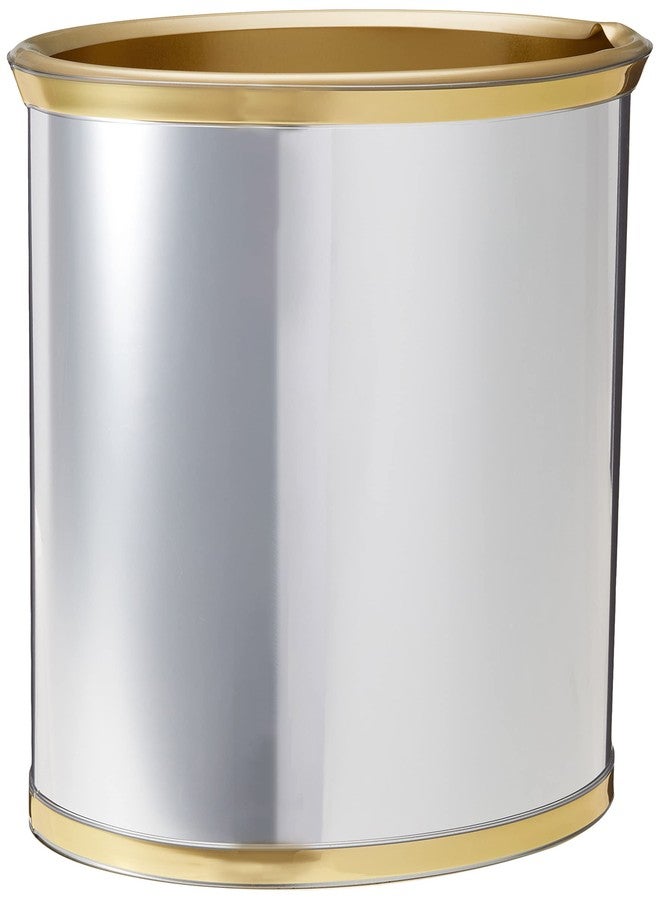 Kraftware Mylar Polished Chrome/Brass Waste Basket with 3/4-Inch Polished Brass Band and Gold Bumper - Image 1