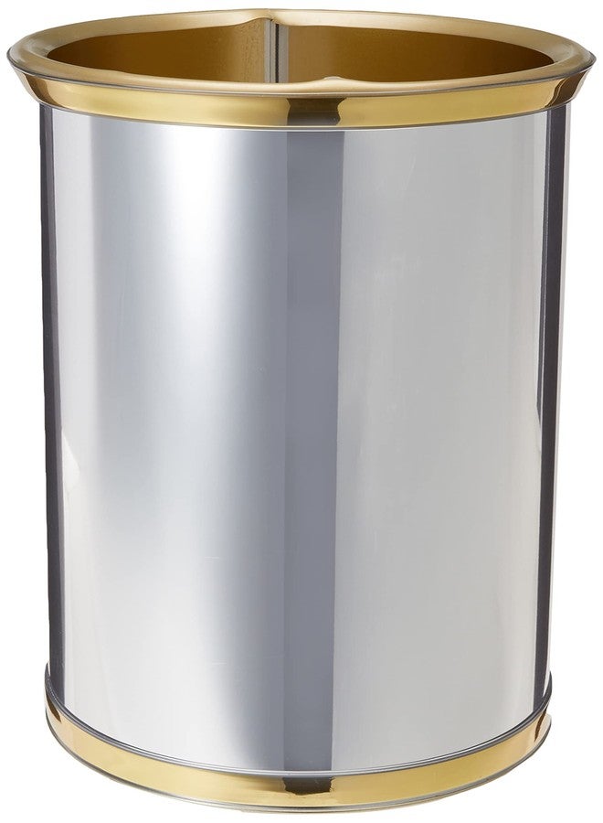 Kraftware Mylar Polished Chrome/Brass Waste Basket with 3/4-Inch Polished Brass Band and Gold Bumper - Image 2