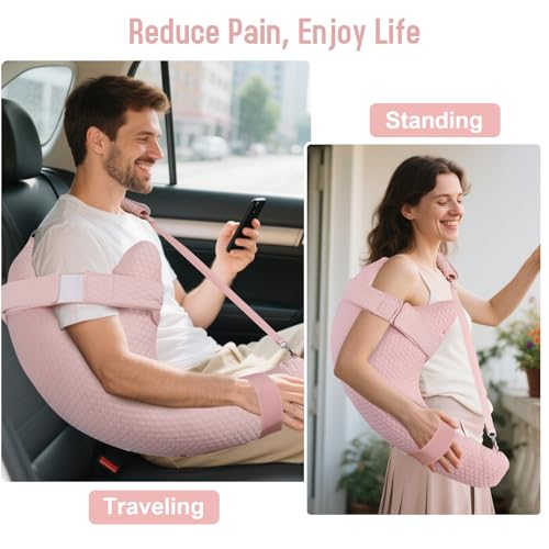RoamReady Rotator Cuff Pillow, Removable Shoulder Support Pillow for Frozen Shoulder Relief, Post Arm Surgery Recovery Supplies, Broken Arm Cushion for Pain Relief and Side Sleeping, Pink - Image 2