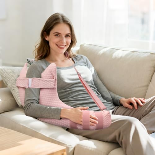 RoamReady Rotator Cuff Pillow, Removable Shoulder Support Pillow for Frozen Shoulder Relief, Post Arm Surgery Recovery Supplies, Broken Arm Cushion for Pain Relief and Side Sleeping, Pink - Image 1