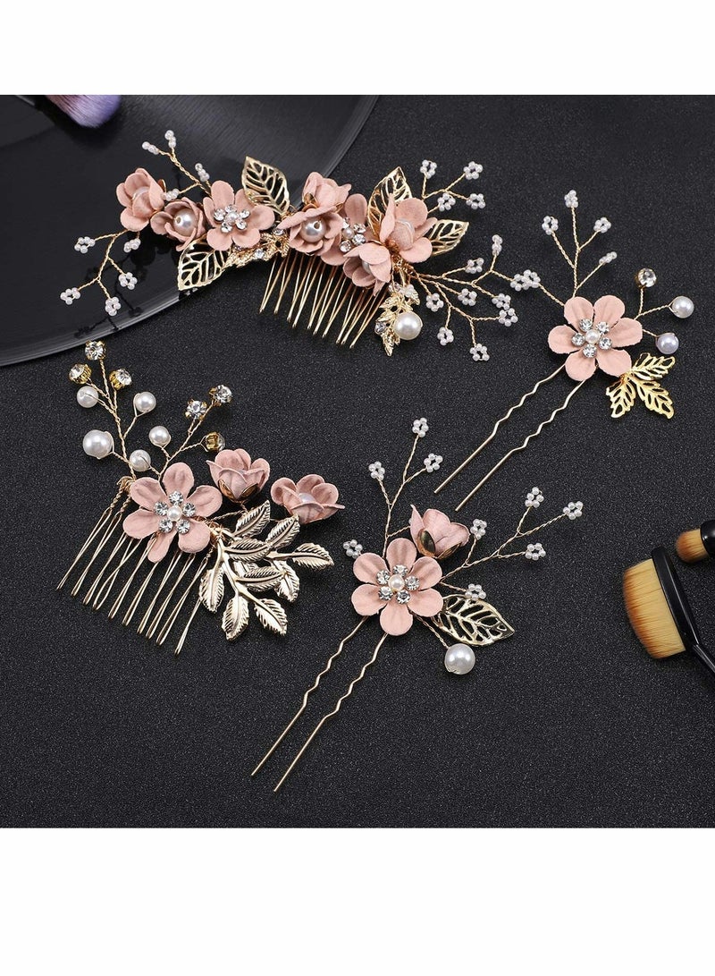 Excefore Wedding Hair Comb, 4 Pcs Bridal Wedding Handmade Floral Hair Comb Set - Image 3