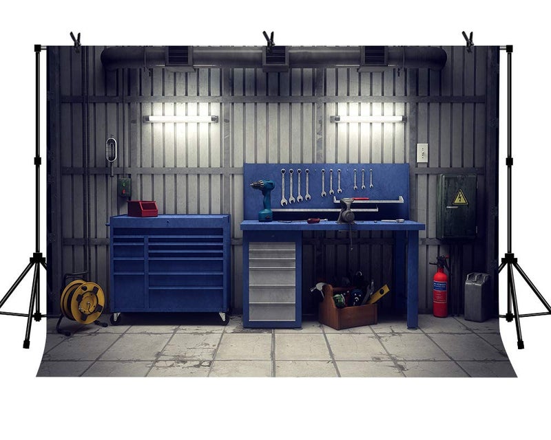 LYLYCTY 7x5ft Warehouse Background for Photography Garage Backdrop Mechanic Tools Backdrop for Car Theme Party Photo Studio Booth Props LYZY1086