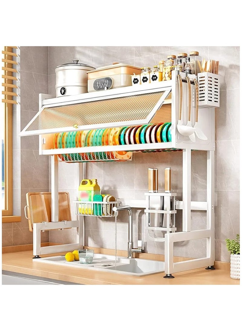 DubaiGallery Dish Cabinet Rack Over Sink Drainer With Cover Stainless Steel Plate Drying Storage Kitchen Organizer - Image 2