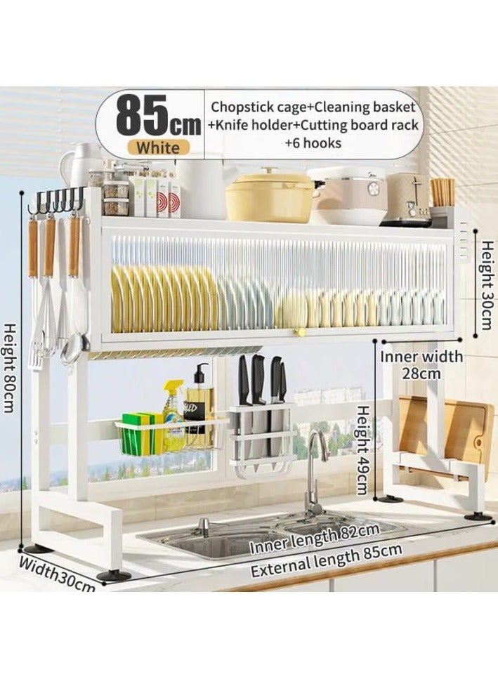 DubaiGallery Dish Cabinet Rack Over Sink Drainer With Cover Stainless Steel Plate Drying Storage Kitchen Organizer - Image 4