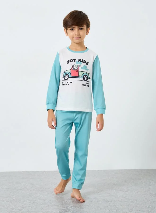 ستايلي طقم تيشيرت بطبعة جرافيك بأكمام طويلة مع بنطال