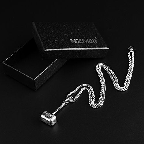 HZMAN Thor Hammer Stainless Steel Necklace For Men and Women Hammer Pendant Necklace 22+2 Inch Chain, Silver - Image 5