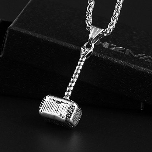 HZMAN Thor Hammer Stainless Steel Necklace For Men and Women Hammer Pendant Necklace 22+2 Inch Chain, Silver - Image 2